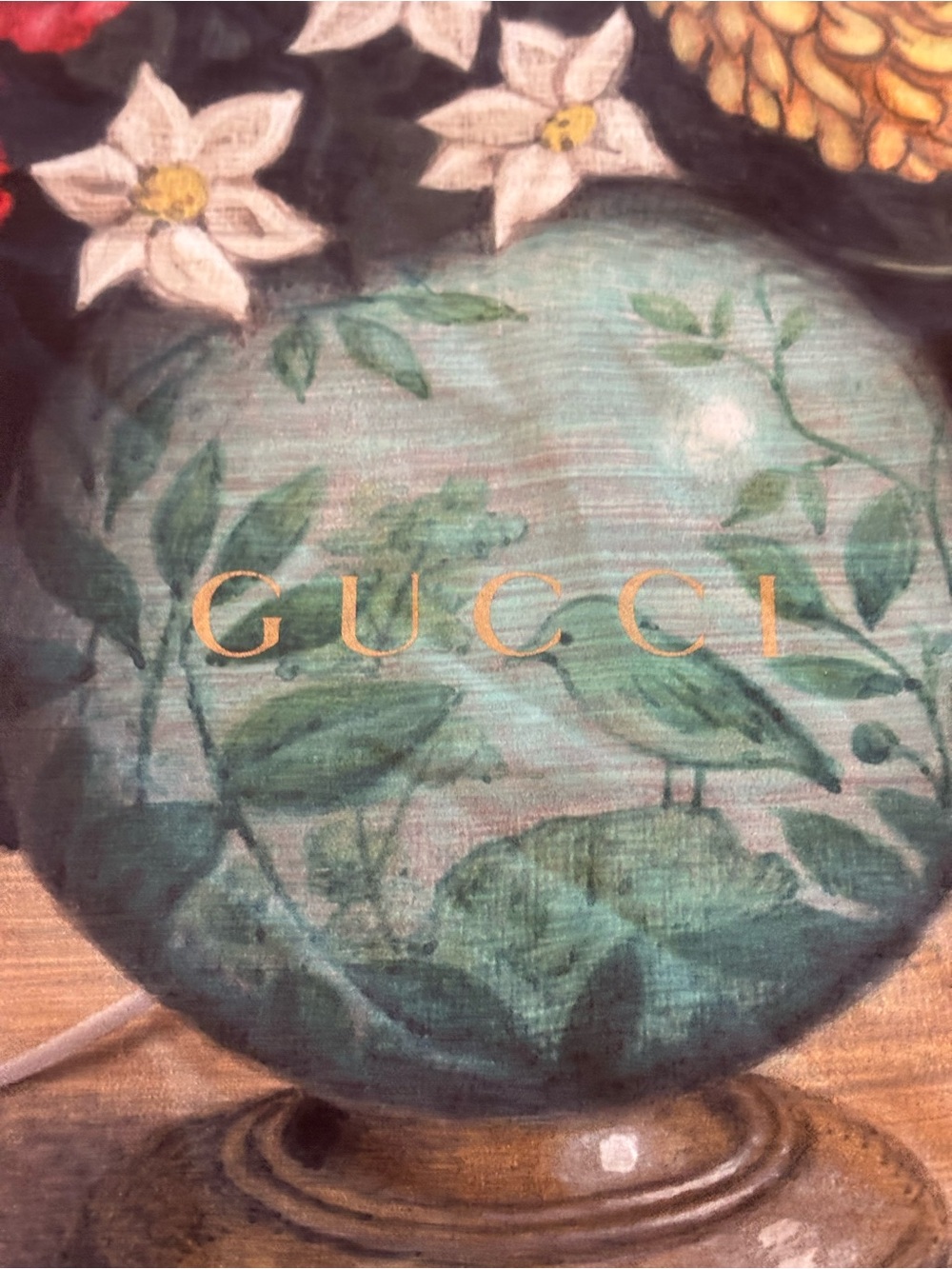 Gucci Black Floral Drawstring Pouch with Teal Globe Motif - Picture 2 of 7